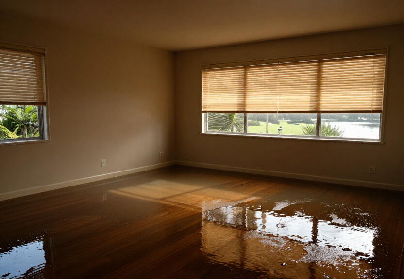 Water-damaged office space in Willoughby with soaked carpets